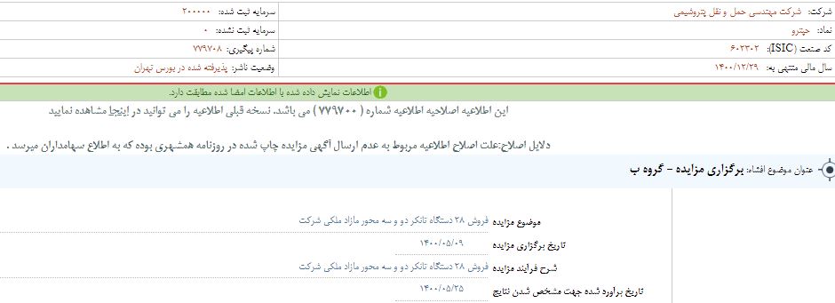 «حپترو» مزایده برگزار می کند