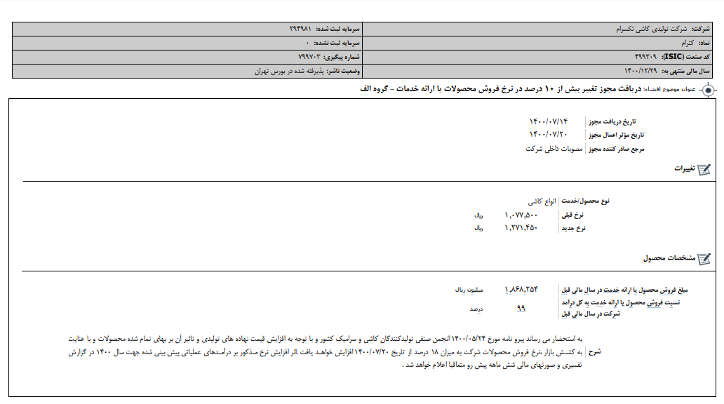 تغییر در نرخ فروش "کترام" نهایی شد