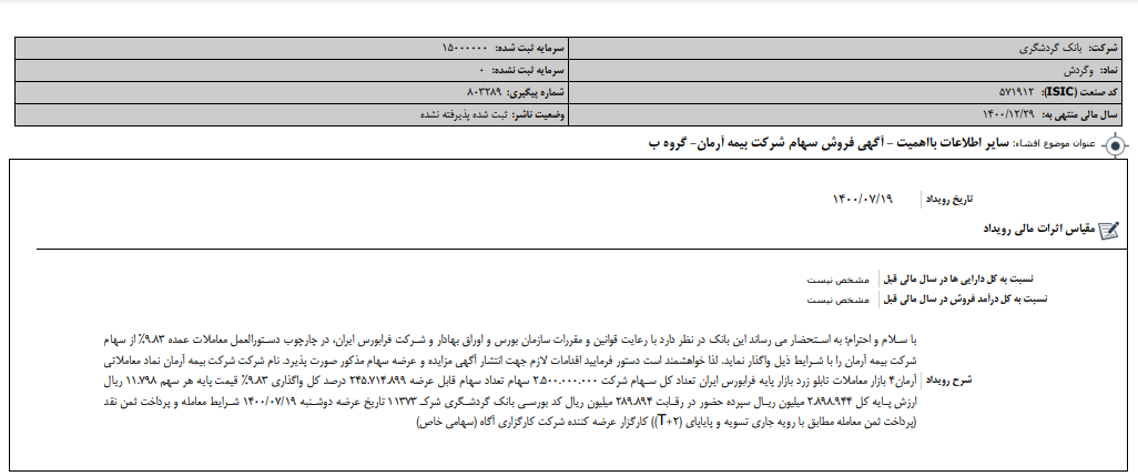 " وگردش" سهام می فروشد