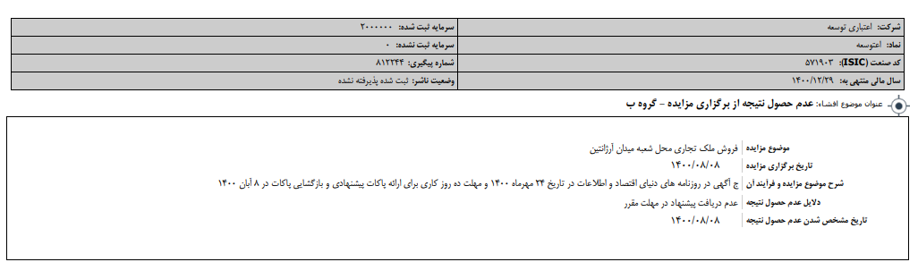 مزایده "توسعه" نتیجه نداد