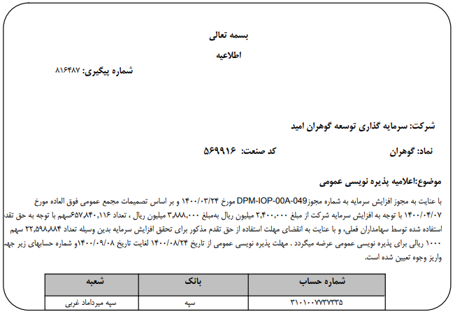 " گوهران " پذیره نویسی می‌کند