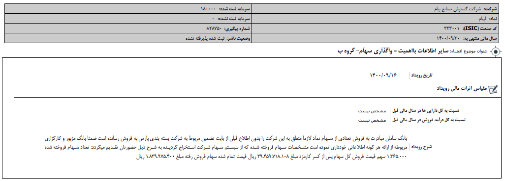 " لپیام " سهام واگذار کرد