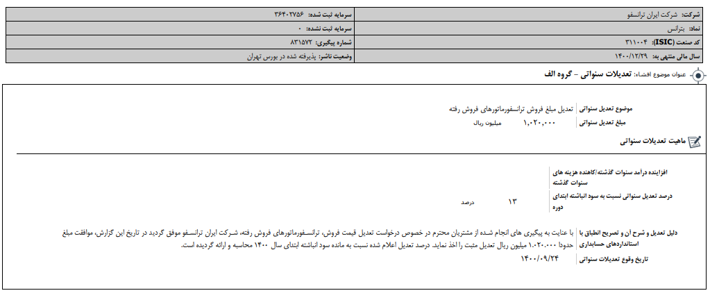 تعدیلات سنواتی " بترانس "