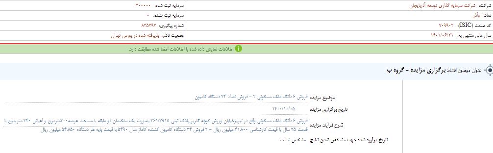 « وآذر » مزایده دارد