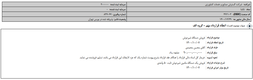 " تکشا " قرارداد مهم بست