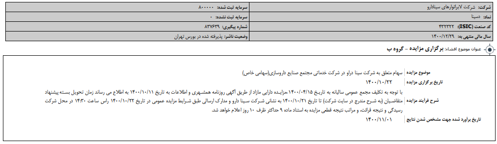 " دسینا " مزایده دارد
