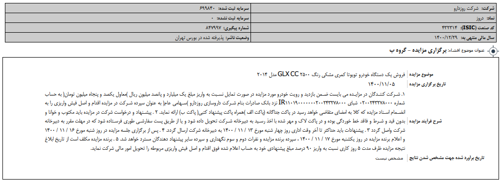 " دروز " مزایده دارد