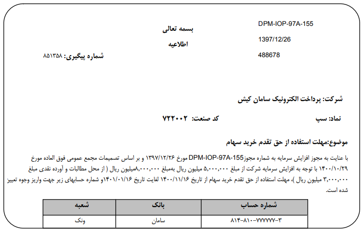 مهلت استفاده از حق تقدم خرید سهام «سپ»