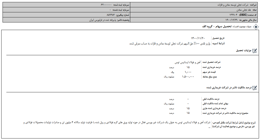 تحصیل سهام «تجلی»