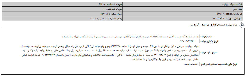 «سایرا» به زودی مزایده دارد