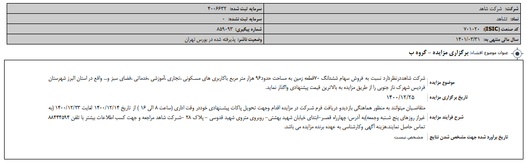 " ثشاهد " سهام می‌فروشد