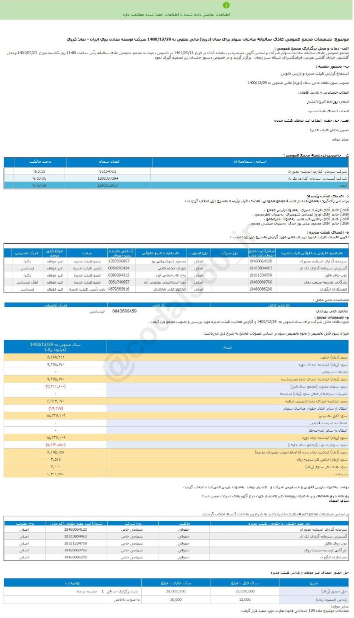 کروی چقدر سود تقسیم کرد؟