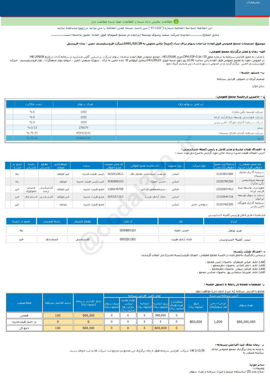 فروسیل افزایش سرمایه را تصویب کرد