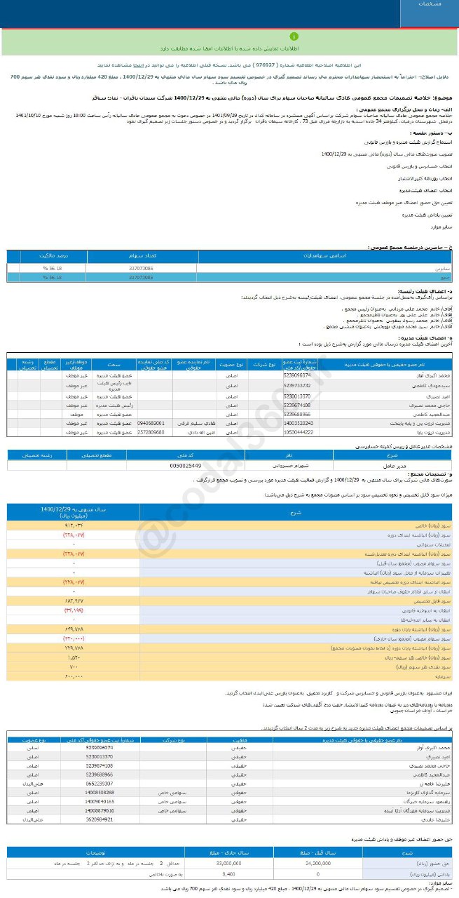 سباقر چقدر سود تصویب کرد؟