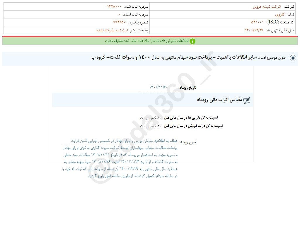 شفاف سازی نحوه پرداخت سود سهام کقزوی