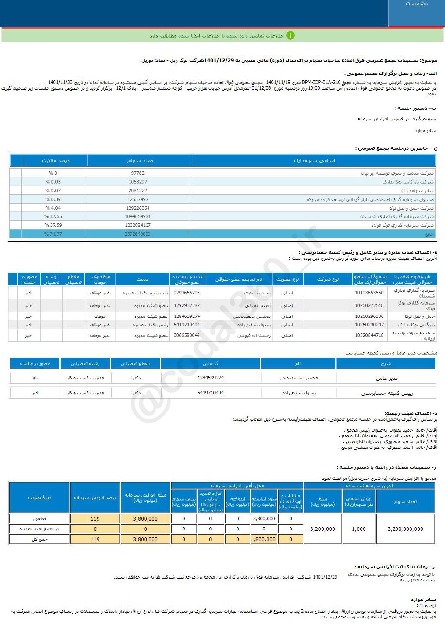 توریل افزایش سرمایه می دهد