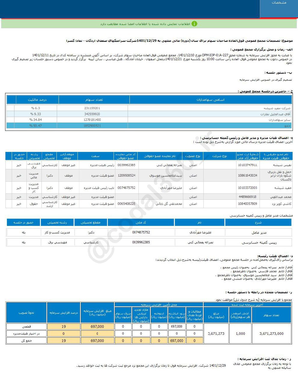 کسرا افزایش سرمایه می دهد