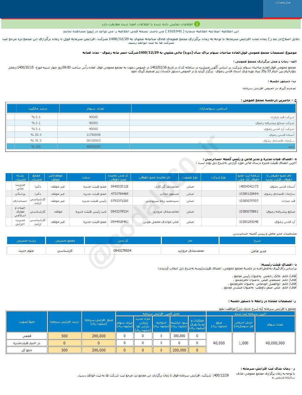 غمایه افزایش سرمایه می دهد