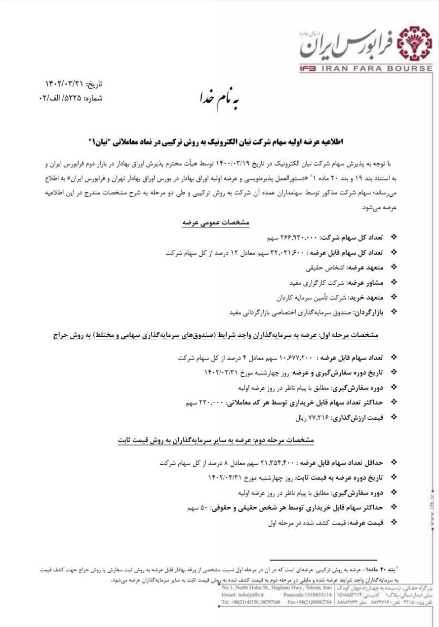 جزییات عرضه اولیه سهام شرکت نیان الکترونیک