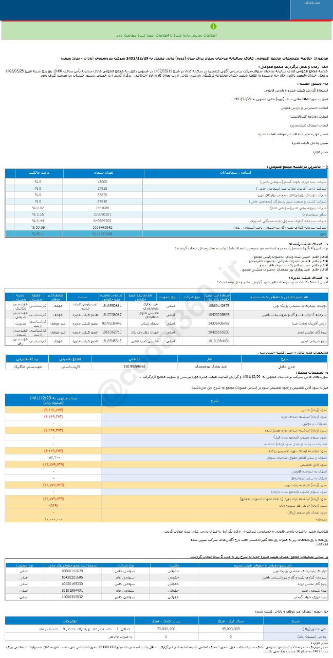 سهامداران این شرکت پتروشیمی بدون سود ماندند