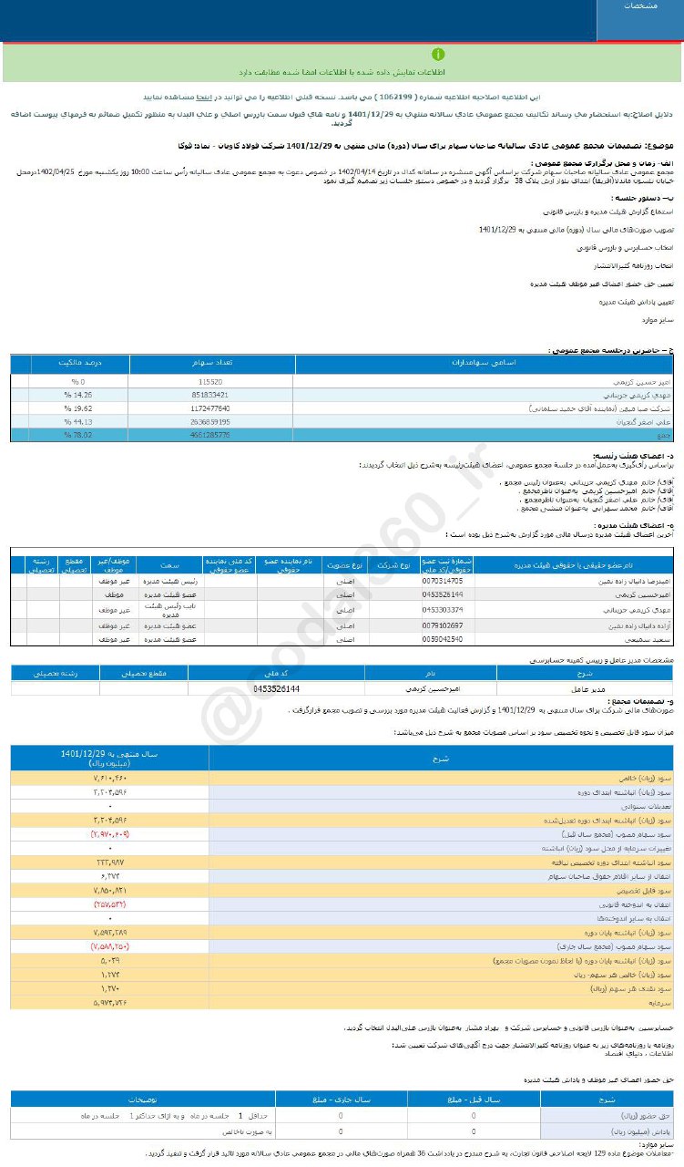 سود نقدی هر سهم  فوکا چقدر است؟