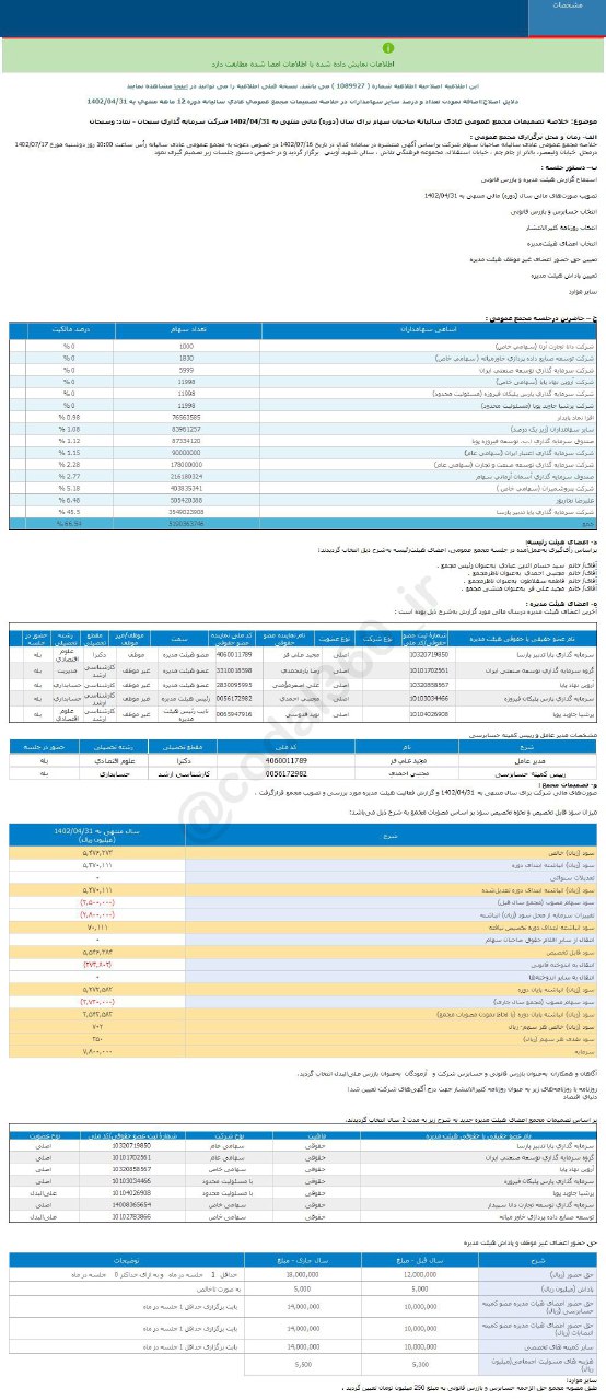 سود هر سهم وسبحان چقدر شد؟