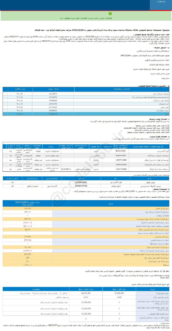 فولای به هر سهم چقدر سود داد؟