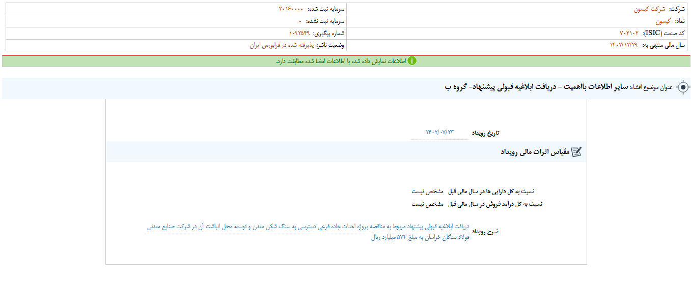 کیسون درباره پاره ای موارد شفاف سازی کرد