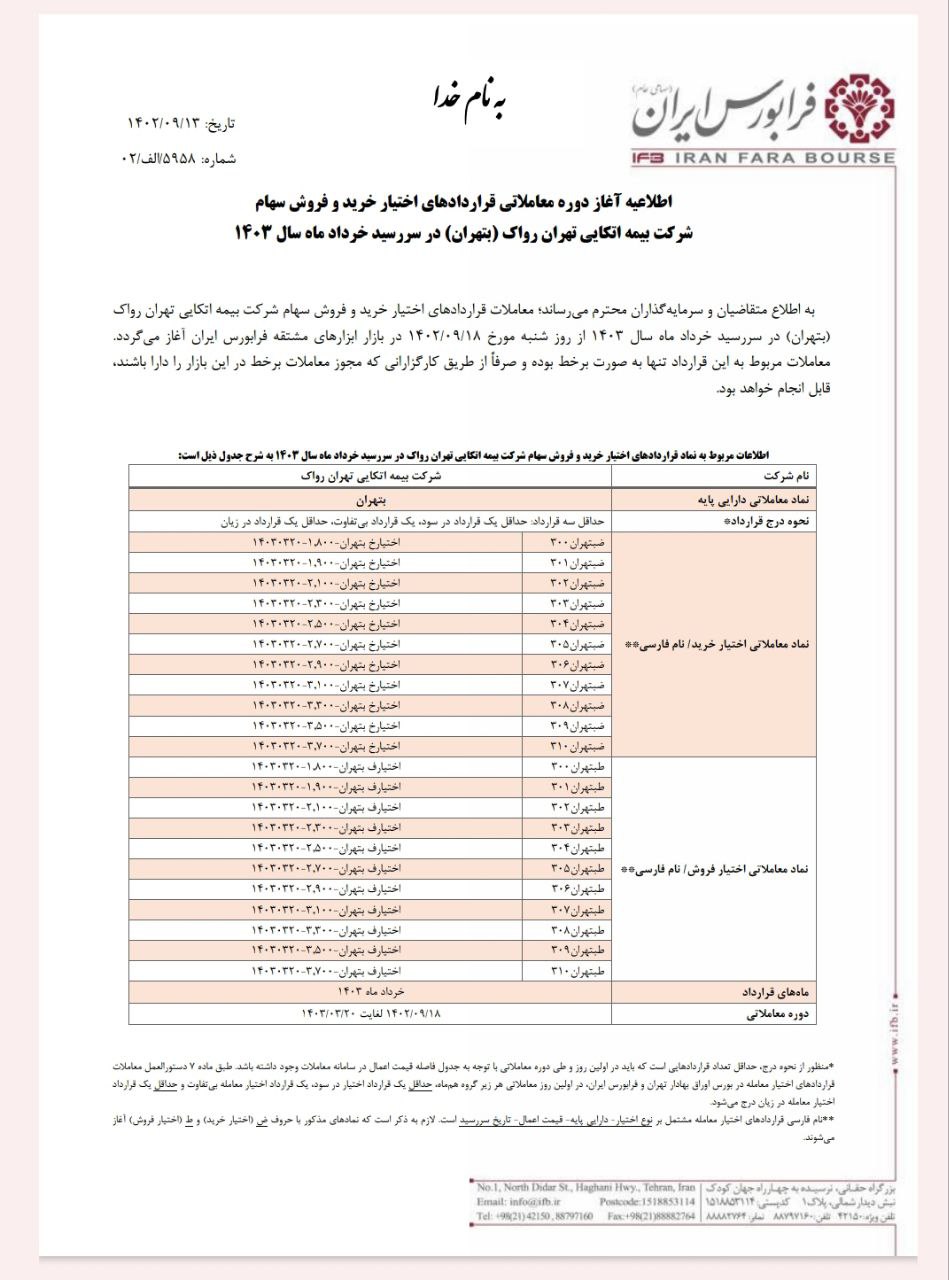 آغاز دوره معاملاتی قراردادهای اختیار بتهران از شنبه