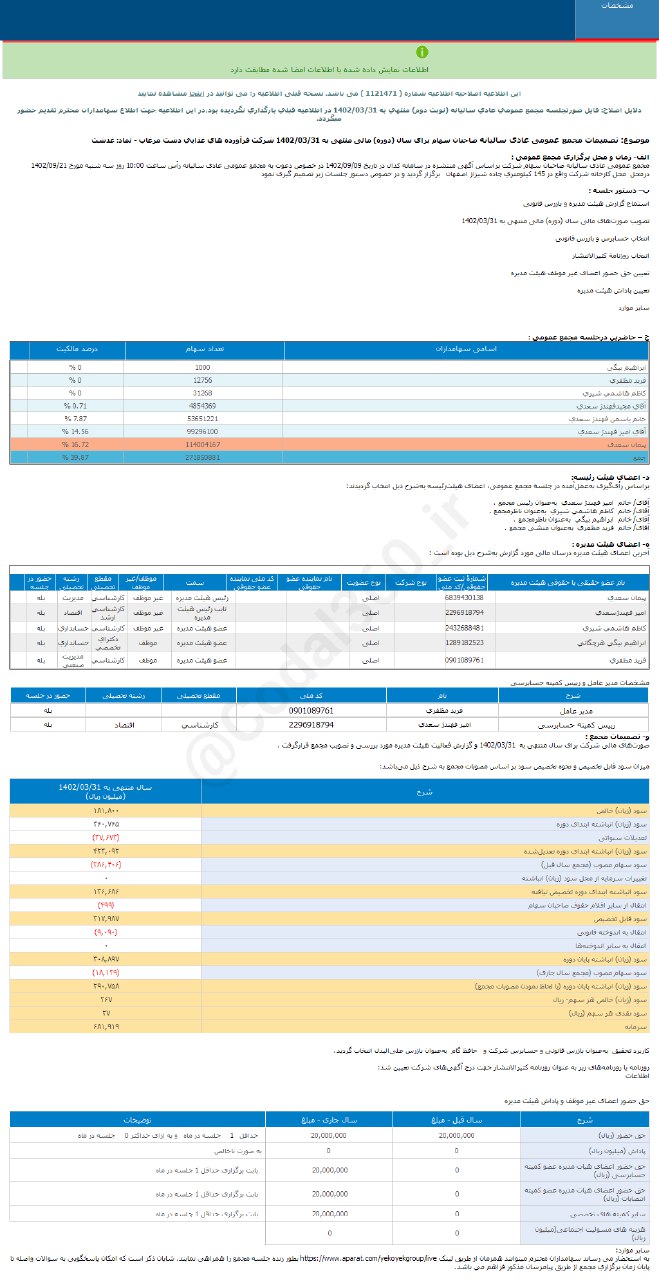 سود یکساله غدشت چقدر شد؟