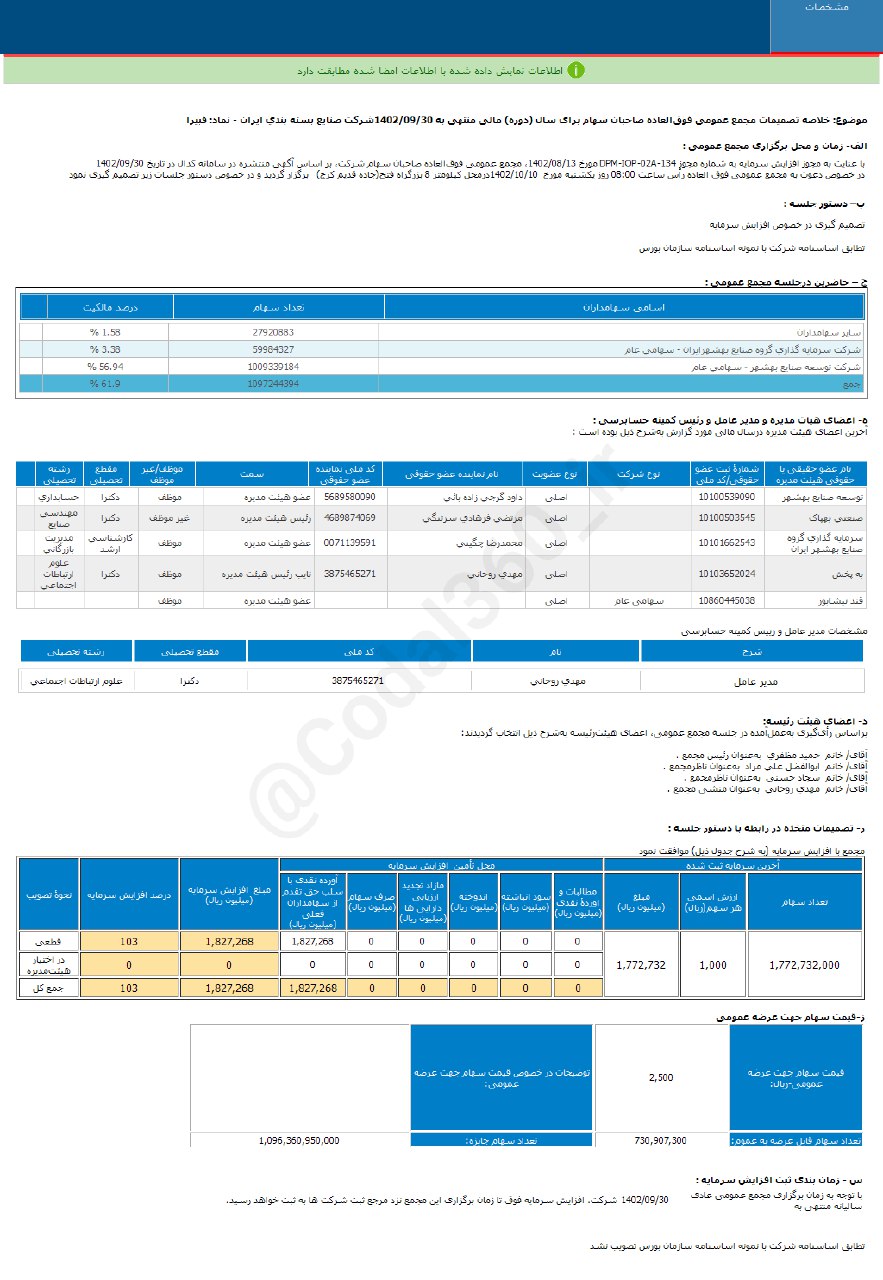 فبیرا چقدر سود تقسیم کرد؟