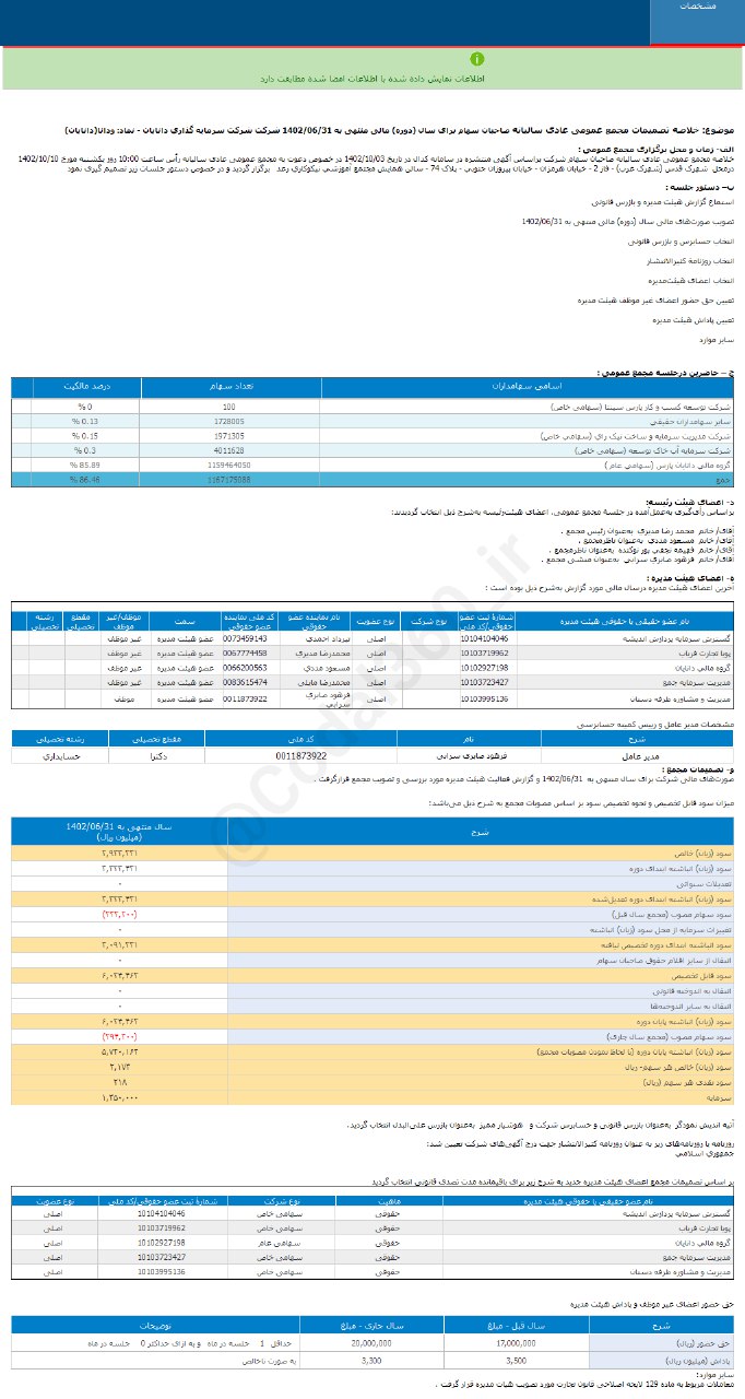 ودانا به سهامدارانش چقدر سود داد؟