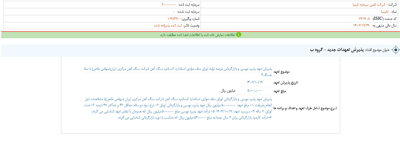 پذیرش تعهد پذیره نویسی تکیمیا