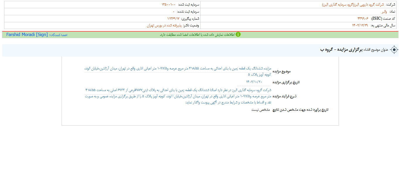 والبر مزایده برگزار می کند