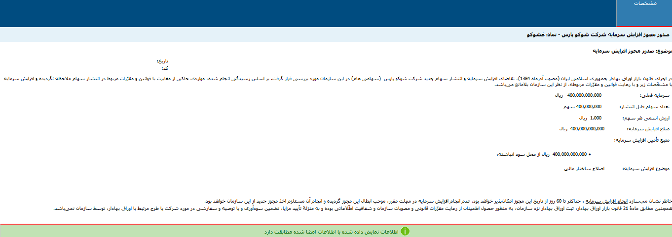 مجوز افزایش سرمایه غشوکو صادر شد