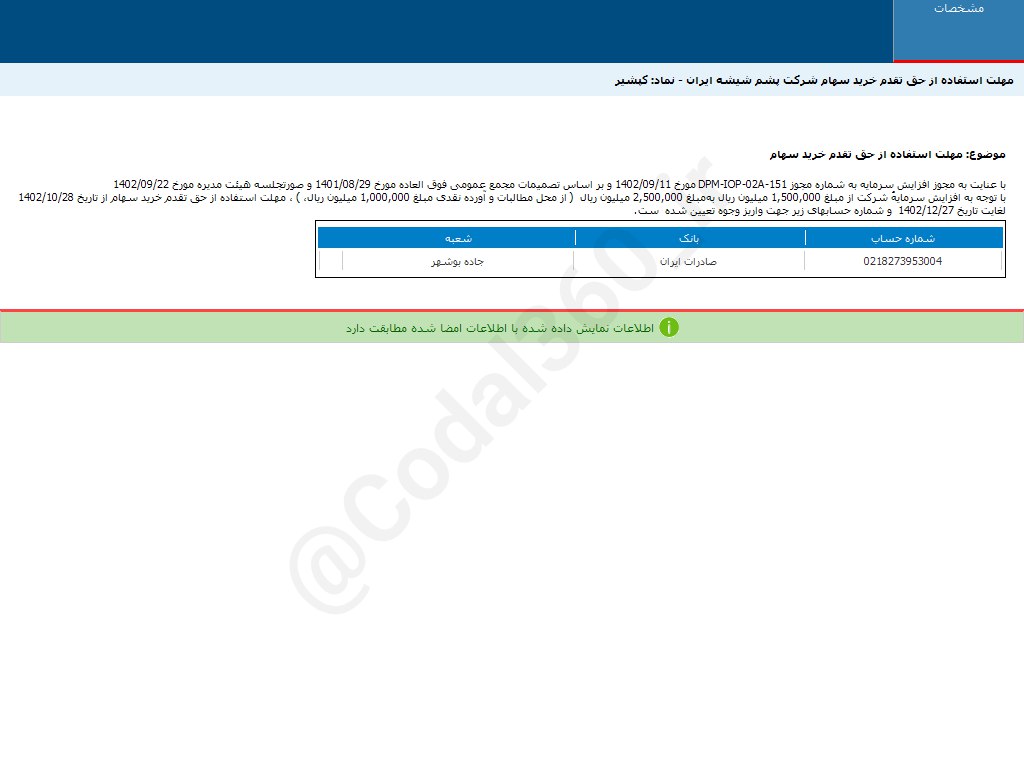 کپشیر مهلت استفاده از حق تقدم را مشخص کرد