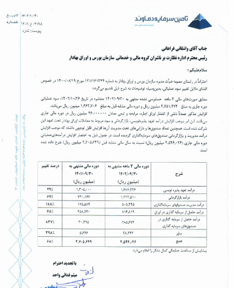 تماوند درباره تغییرات سود توضیح داد