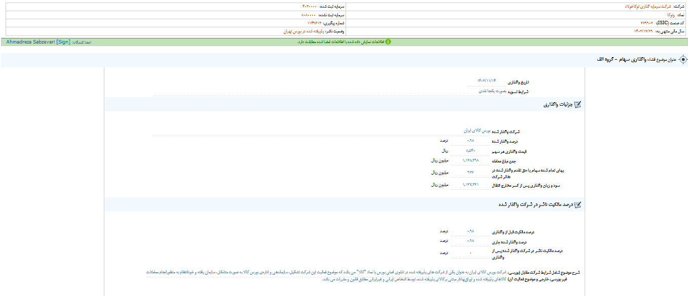 واگذاری سهام بورس کالای وتوکا