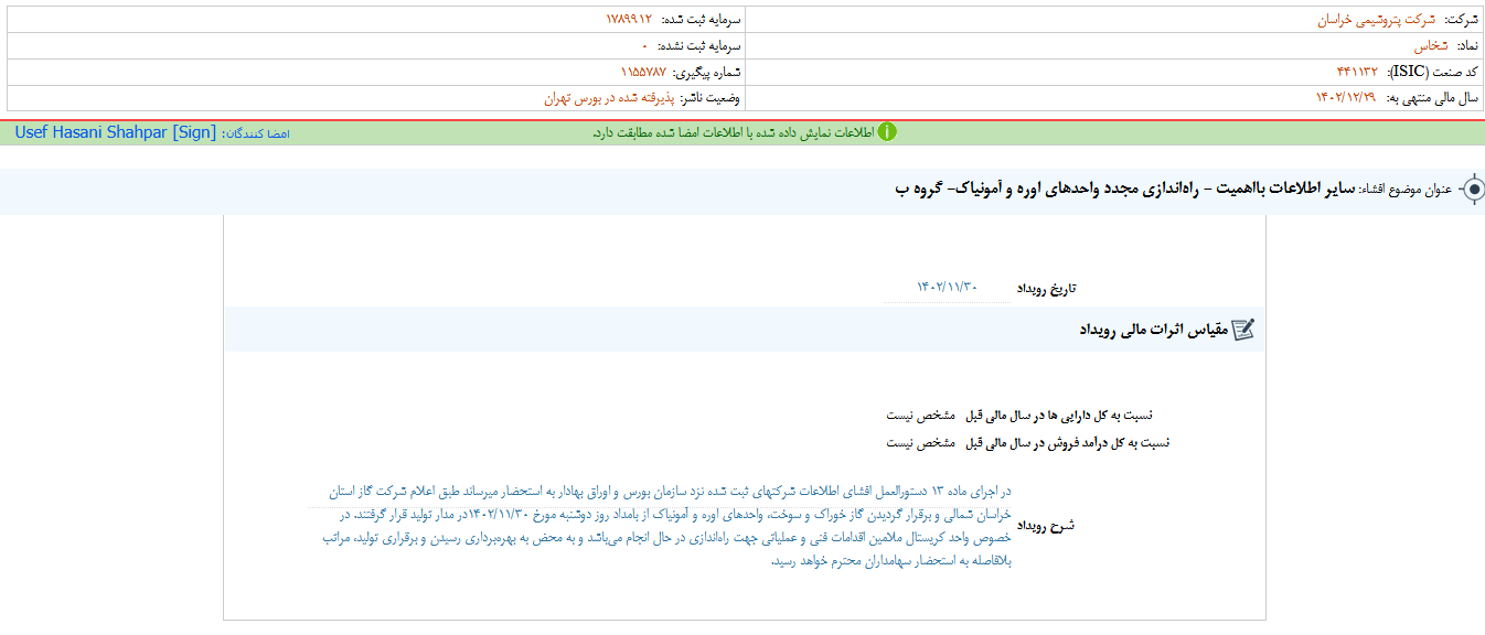 واحدهای اوره و آمونیاک در خراسان راه اندازی شد