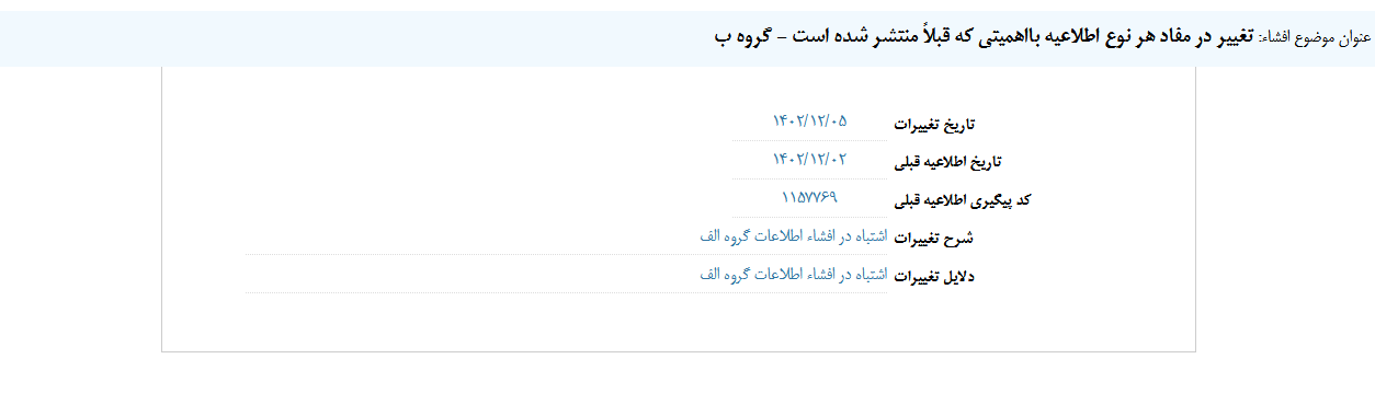 تغییر اطلاعات صورت های مالی سبزوا