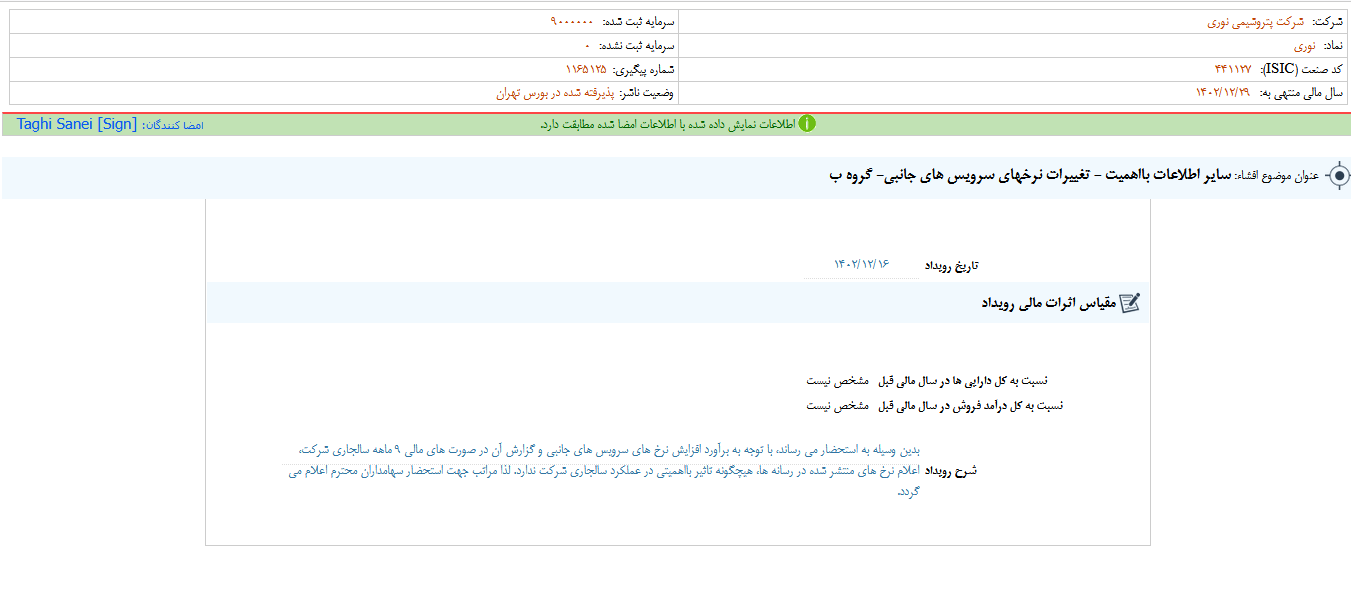 تغییرات نرخ های سرویس های جانبی نوری