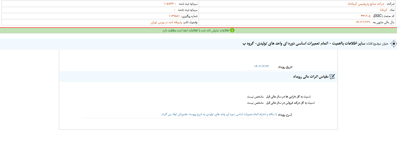 اتمام تعمیرات اساسی کرماشا