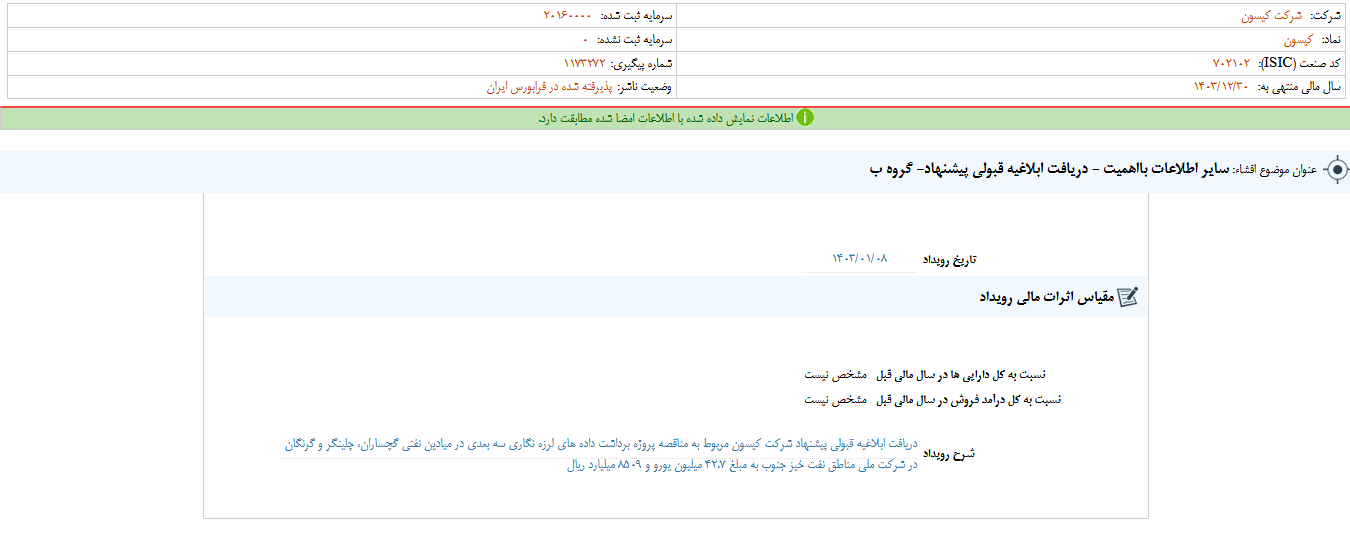 کیسون یک ابلاغیه جدید دریافت کرد