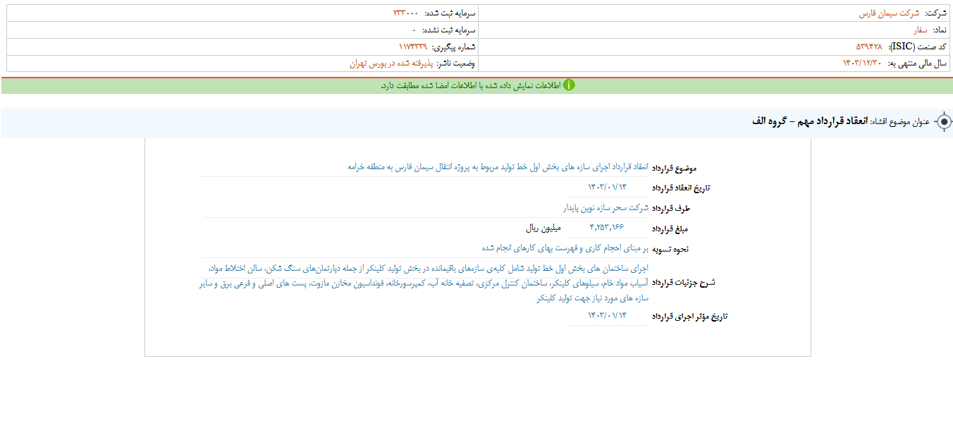 انعقاد قرارداد مهم سفار