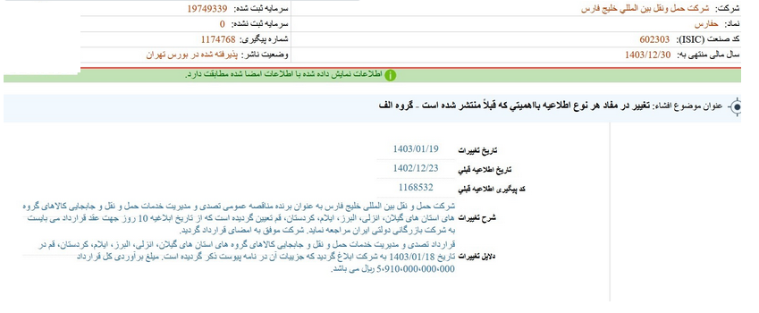 تغییر در مفاد هر نوع اطلاعیه حفارس