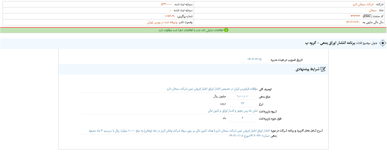 انتشار اوراق بدهی دسبحان