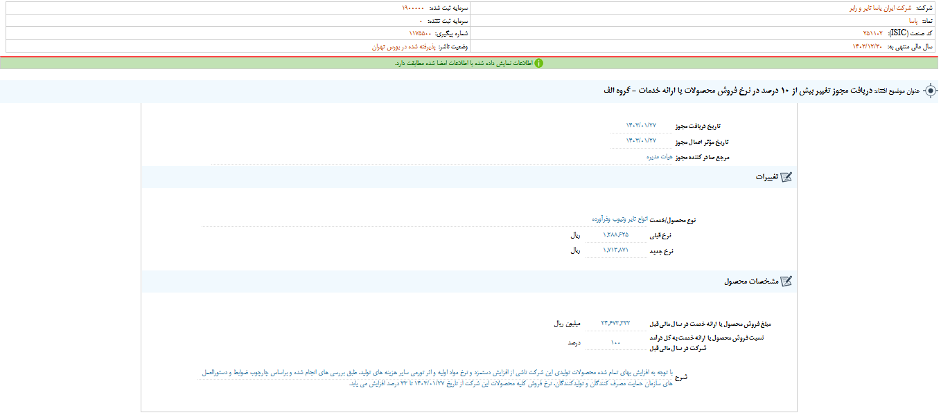 دریافت مجوز تغییر فروش محصولات پاسا