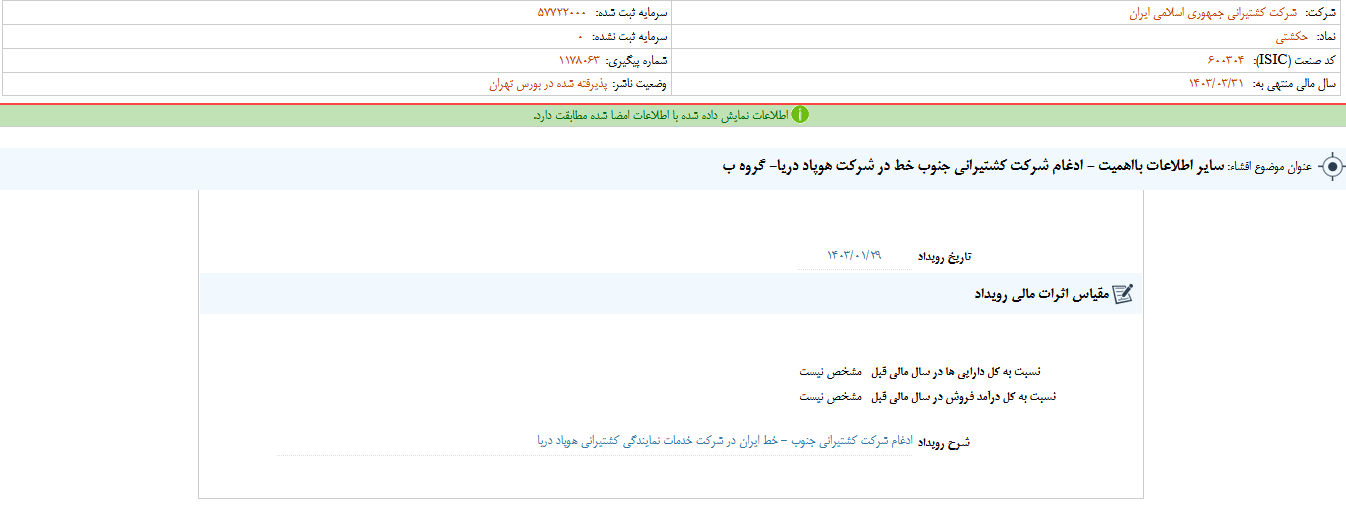 حکشتی درباره یک ادغام شفاف سازی کرد
