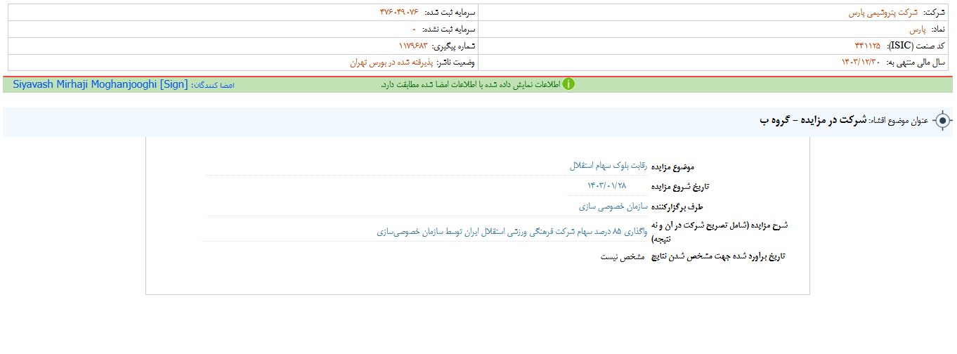 شرکت این سهم پتروشیمی در مزایده استقلال