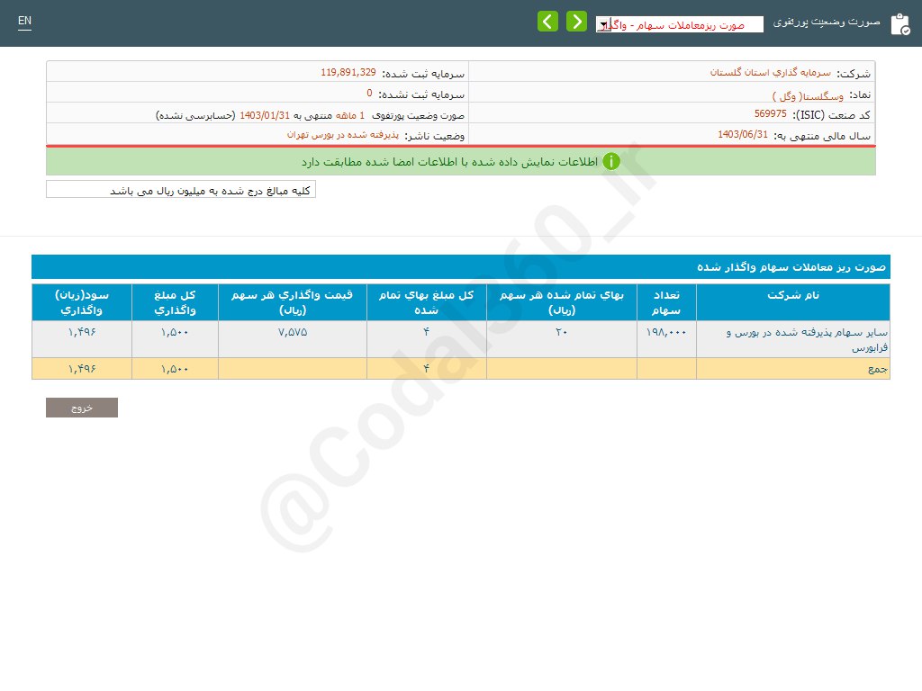 وسگلستا از واگذاری سهام چقدر درآمد داشت؟